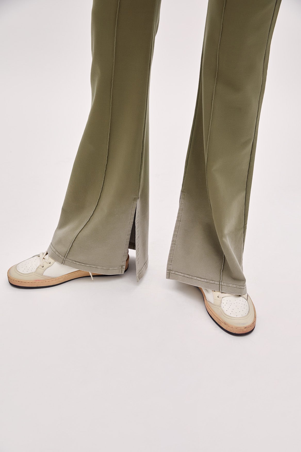 Cotton Acid Washed Flare Sweatpant - Covert Green